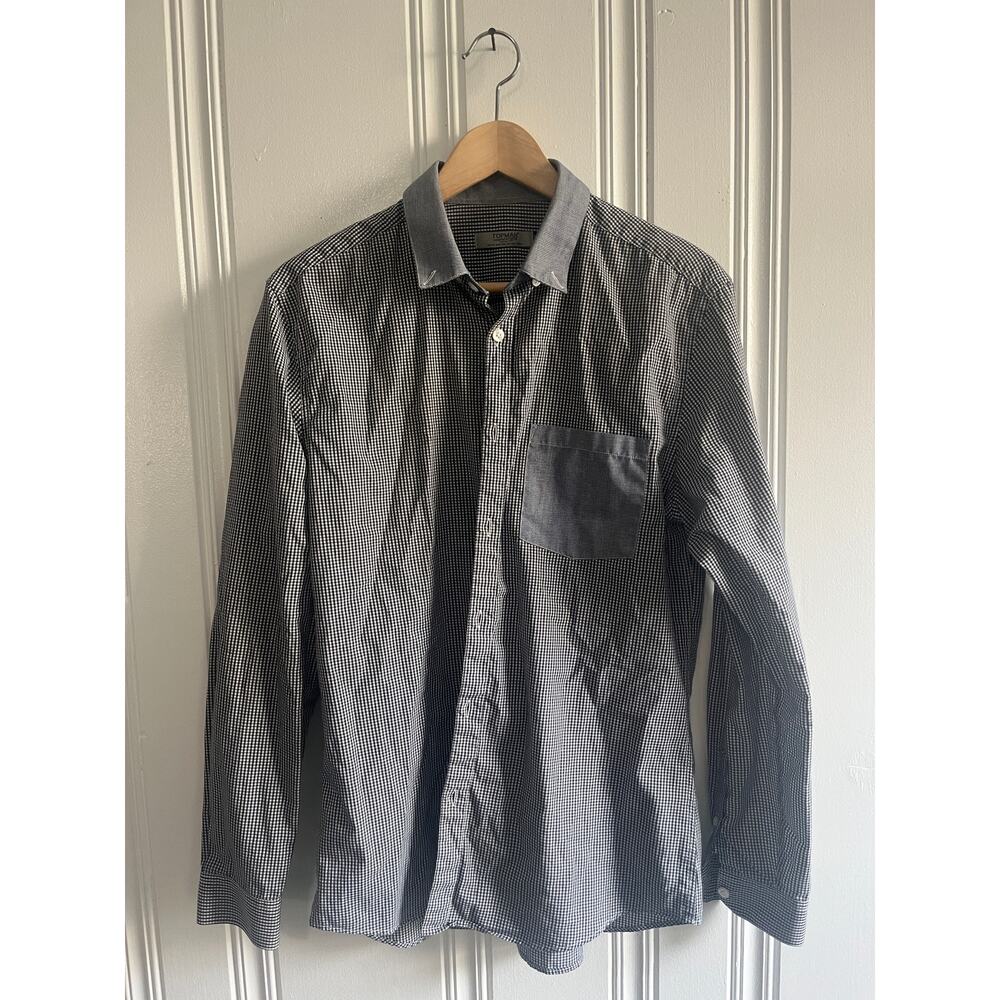 Topman gingham check long sleeve button up black and white size med